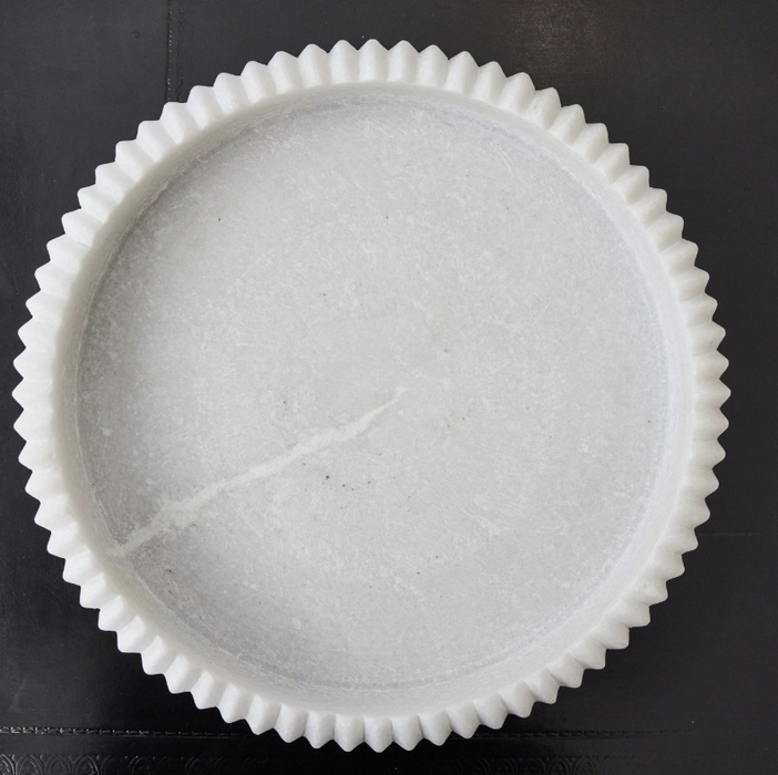 White Marble Carved Circular Tray