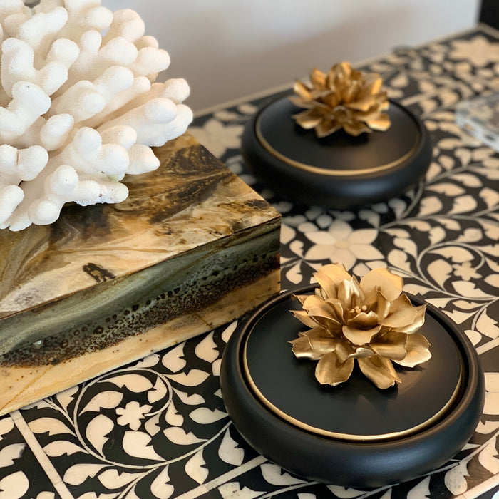 Handcrafted Ceramic Box w Porcelain Gold Flower