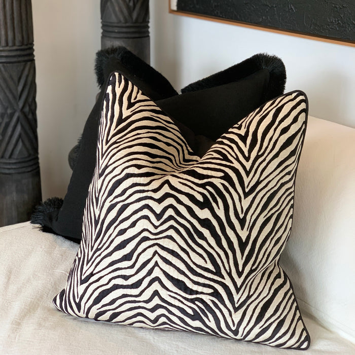 Turkish Cotton Velvet Zebra Cushion