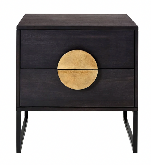 Black Two Draw Bedside W Gold Handle